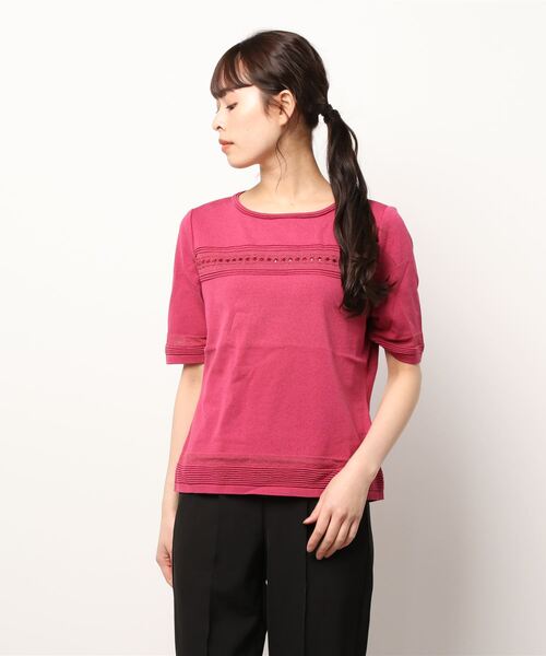 HANAE MORI（ハナエモリ）の「【HANAE MORI】タックレールニット プルオーバー（ニット/セーター・レディース・サックスブルー/ネイビー/ピンク・40）」の3枚目の写真