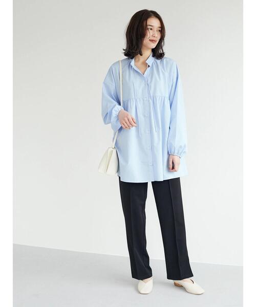Green　Parks（グリーンパークス）の「スタンドカラー紐付チュニック（Tシャツ/カットソー・レディース・ホワイト/サックスブルー・FREE）」の12枚目の写真