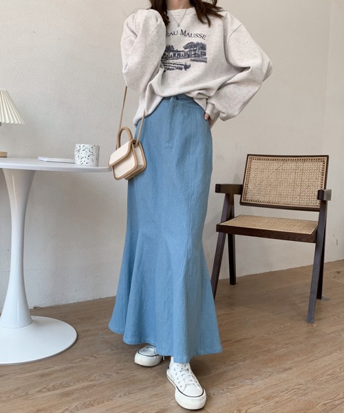Diosfront（ディオスフロント）の「美シルエット！ハイウエストストレッチデニムマーメイドスカート（デニムスカート・レディース・ブラック/ブルー・L/M/S）」の13枚目の写真