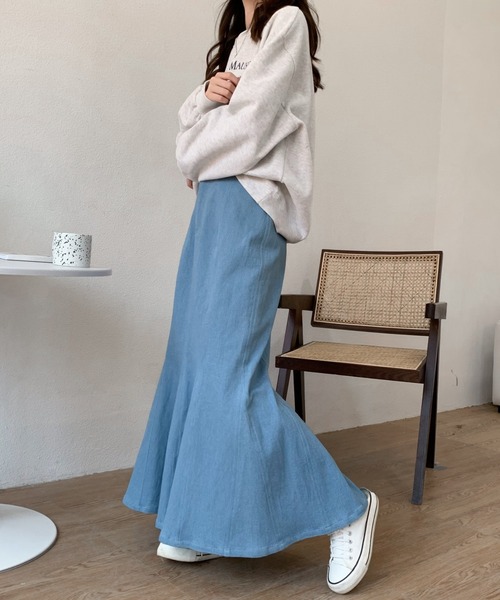 Diosfront（ディオスフロント）の「美シルエット！ハイウエストストレッチデニムマーメイドスカート（デニムスカート・レディース・ブラック/ブルー・L/M/S）」の14枚目の写真
