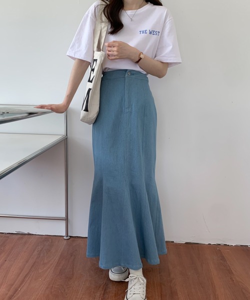 Diosfront（ディオスフロント）の「美シルエット！ハイウエストストレッチデニムマーメイドスカート（デニムスカート・レディース・ブラック/ブルー・L/M/S）」の19枚目の写真
