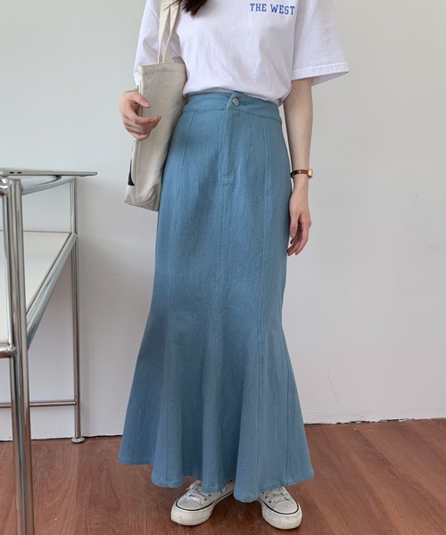 Diosfront（ディオスフロント）の「美シルエット！ハイウエストストレッチデニムマーメイドスカート（デニムスカート・レディース・ブラック/ブルー・L/M/S）」の20枚目の写真