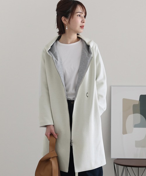 ElegChic(エレグシック)の「2WAYニットソーフードコート(ノーカラーコート・レディース・ライトグレー/ブラック/ベージュ/ピンク/アイボリー・M)」の2枚目の写真