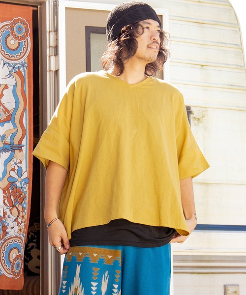 チャイハネ（チャイハネ）の「【チャイハネ】刺繍入りメンズレイヤードトップス インナータンク付き2点セット（アンサンブル・メンズ・ベージュ/グレー/イエロー/ブルー/ホワイト/マスタード・FREE）」の6枚目の写真