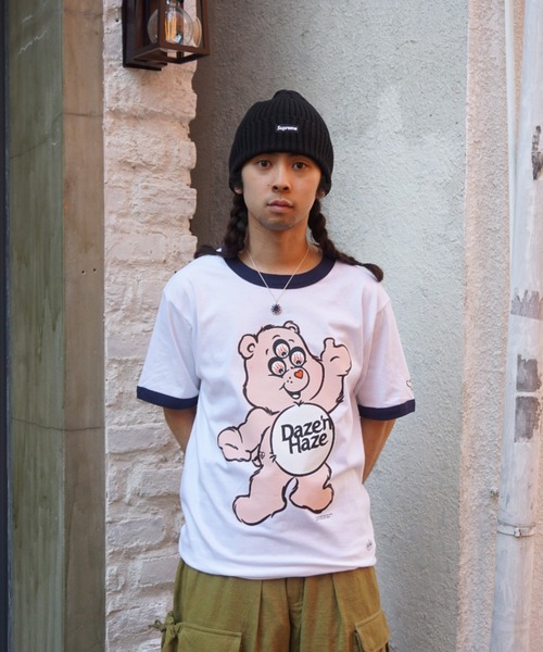 乱痴気（ランチキ）の「【DAZE'N HAZE】T-SHIRTS - Bear /リンガーT（Tシャツ/カットソー・メンズ・杢グレー/ホワイト×ネイビー・L/M）」の8枚目の写真