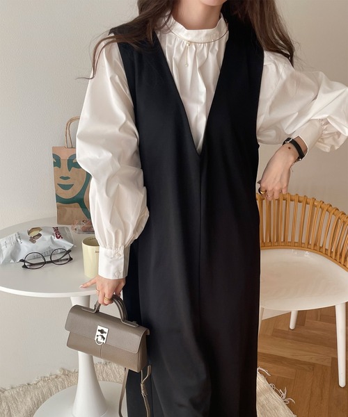 セール】きれいめポンチVネックワンピース（ワンピース）｜andme