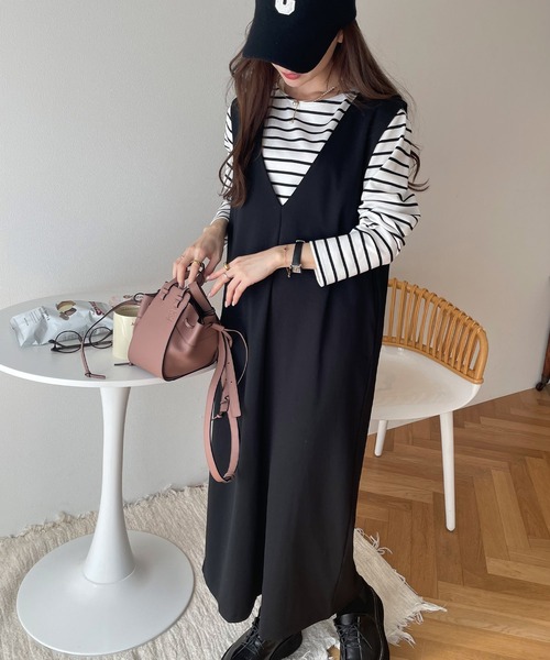 セール】きれいめポンチVネックワンピース（ワンピース）｜andme