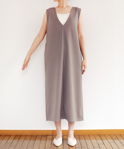 セール】きれいめポンチVネックワンピース（ワンピース）｜andme