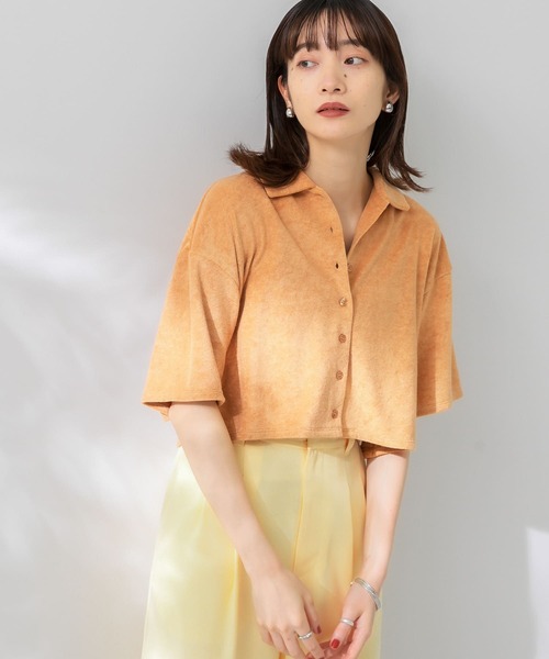 KBF（ケイビーエフ）の「クロップドパイルポロシャツ（ポロシャツ・レディース・キャメル/ブルー/ピンク・ONE）」の3枚目の写真