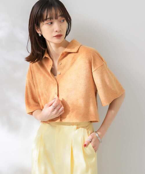 KBF（ケイビーエフ）の「クロップドパイルポロシャツ（ポロシャツ・レディース・キャメル/ブルー/ピンク・ONE）」の4枚目の写真