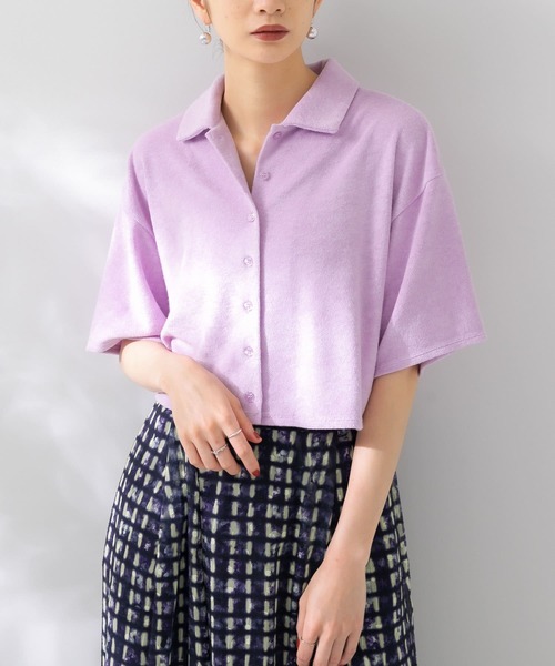 KBF（ケイビーエフ）の「クロップドパイルポロシャツ（ポロシャツ・レディース・キャメル/ブルー/ピンク・ONE）」の5枚目の写真