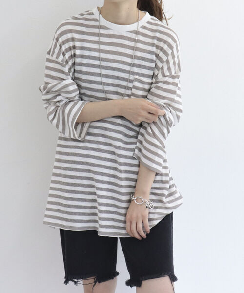 fredy repit（フレディレピ）の「シアースラブボーダービッグT  【ユニセックス】（Tシャツ/カットソー・レディース・ピンク系その他3/ネイビー×ホワイト/ブルー系その他/グレー系その他/オレンジ系その他/イエロー系その他/ピンク系その他・38）」の2枚目の写真