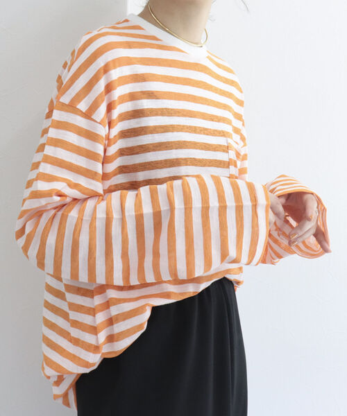 fredy repit（フレディレピ）の「シアースラブボーダービッグT  【ユニセックス】（Tシャツ/カットソー・レディース・ピンク系その他3/ネイビー×ホワイト/ブルー系その他/グレー系その他/オレンジ系その他/イエロー系その他/ピンク系その他・38）」の7枚目の写真