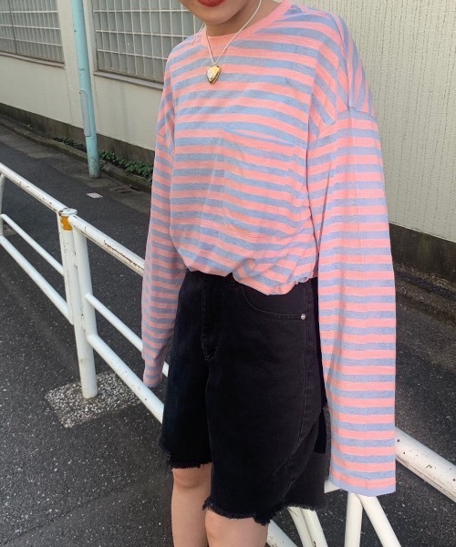 fredy repit（フレディレピ）の「シアースラブボーダービッグT  【ユニセックス】（Tシャツ/カットソー・レディース・ピンク系その他3/ネイビー×ホワイト/ブルー系その他/グレー系その他/オレンジ系その他/イエロー系その他/ピンク系その他・38）」の6枚目の写真