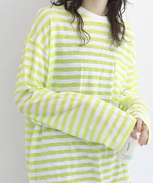 fredy repit（フレディレピ）の「シアースラブボーダービッグT  【ユニセックス】（Tシャツ/カットソー・レディース・ピンク系その他3/ネイビー×ホワイト/ブルー系その他/グレー系その他/オレンジ系その他/イエロー系その他/ピンク系その他・38）」の11枚目の写真