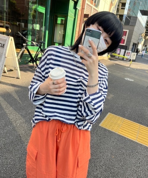 fredy repit（フレディレピ）の「シアースラブボーダービッグT  【ユニセックス】（Tシャツ/カットソー・レディース・ピンク系その他3/ネイビー×ホワイト/ブルー系その他/グレー系その他/オレンジ系その他/イエロー系その他/ピンク系その他・38）」の16枚目の写真