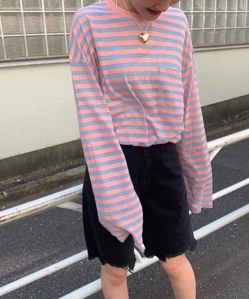 fredy repit（フレディレピ）の「シアースラブボーダービッグT  【ユニセックス】（Tシャツ/カットソー・レディース・ピンク系その他3/ネイビー×ホワイト/ブルー系その他/グレー系その他/オレンジ系その他/イエロー系その他/ピンク系その他・38）」の22枚目の写真