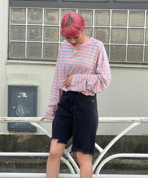 fredy repit（フレディレピ）の「シアースラブボーダービッグT  【ユニセックス】（Tシャツ/カットソー・レディース・ピンク系その他3/ネイビー×ホワイト/ブルー系その他/グレー系その他/オレンジ系その他/イエロー系その他/ピンク系その他・38）」の9枚目の写真