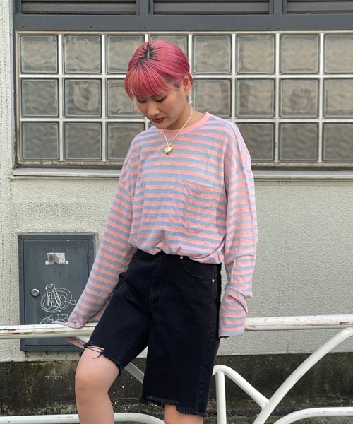 fredy repit（フレディレピ）の「シアースラブボーダービッグT  【ユニセックス】（Tシャツ/カットソー・レディース・ピンク系その他3/ネイビー×ホワイト/ブルー系その他/グレー系その他/オレンジ系その他/イエロー系その他/ピンク系その他・38）」の13枚目の写真