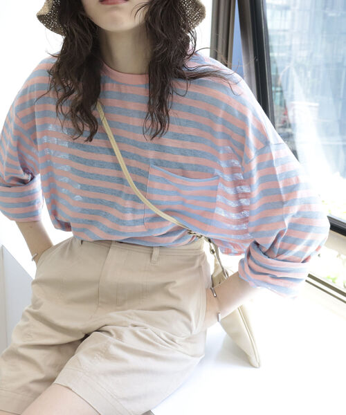 fredy repit（フレディレピ）の「シアースラブボーダービッグT  【ユニセックス】（Tシャツ/カットソー・レディース・ピンク系その他3/ネイビー×ホワイト/ブルー系その他/グレー系その他/オレンジ系その他/イエロー系その他/ピンク系その他・38）」の15枚目の写真