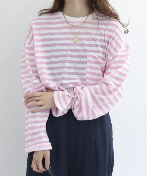 fredy repit（フレディレピ）の「シアースラブボーダービッグT  【ユニセックス】（Tシャツ/カットソー・レディース・ピンク系その他3/ネイビー×ホワイト/ブルー系その他/グレー系その他/オレンジ系その他/イエロー系その他/ピンク系その他・38）」の20枚目の写真