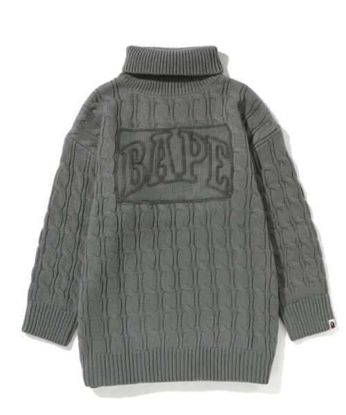 美品✨アベイシングエイプ　長袖　ワンピース　総柄　タートルネック　黒　L A BATHING APE（アベイシングエイプ）の「BAPE CABLE KNIT
