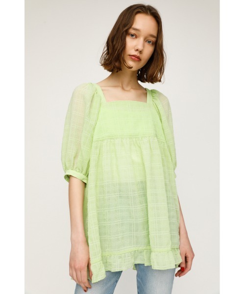 SLY(スライ)の「WRINKLED SHEER TUNIC リンクル シアー チュニック(シャツ/ブラウス・レディース・ホワイト/ブラック/ライトグリーン・FREE)」の1枚目の写真