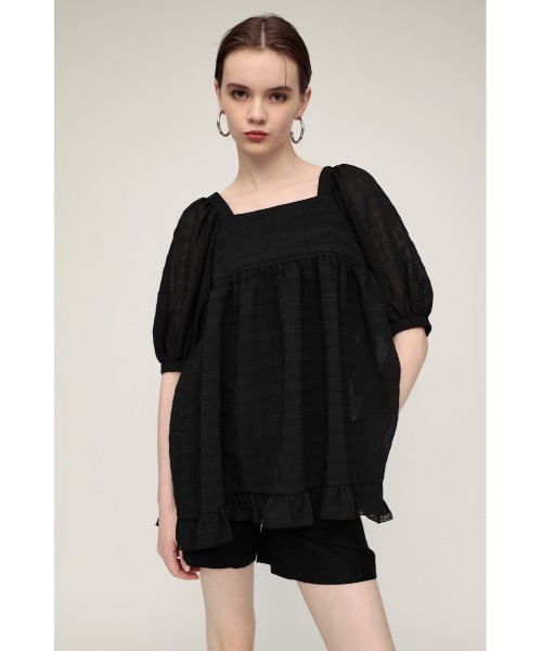 SLY(スライ)の「WRINKLED SHEER TUNIC リンクル シアー チュニック(シャツ/ブラウス・レディース・ホワイト/ブラック/ライトグリーン・FREE)」の3枚目の写真