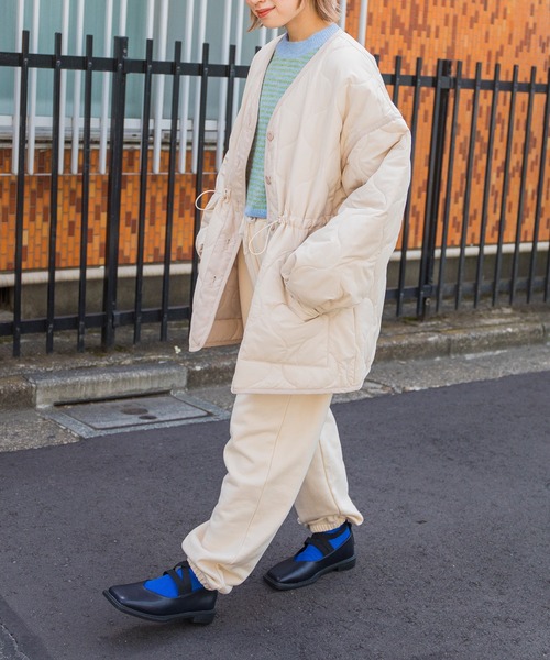 w closet（ダブルクローゼット）の「ひょうたんキルティングジャケット（ミリタリージャケット・レディース・ブラック/ライトカーキ/ベージュ系その他/アイボリー・FREE）」の8枚目の写真