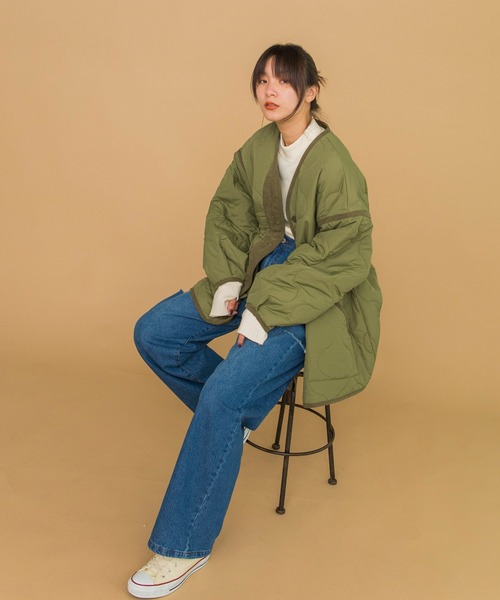 w closet（ダブルクローゼット）の「ひょうたんキルティングジャケット（ミリタリージャケット・レディース・ブラック/ライトカーキ/ベージュ系その他/アイボリー・FREE）」の15枚目の写真