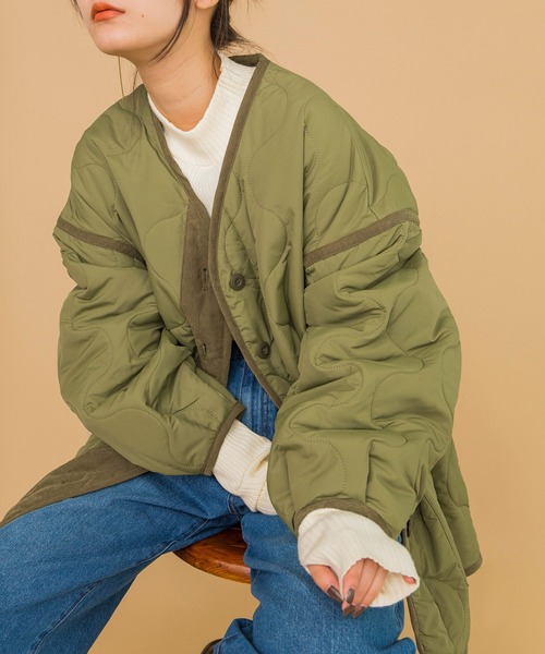 w closet（ダブルクローゼット）の「ひょうたんキルティングジャケット（ミリタリージャケット・レディース・ブラック/ライトカーキ/ベージュ系その他/アイボリー・FREE）」の16枚目の写真