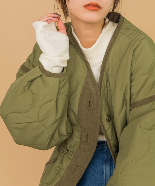 w closet（ダブルクローゼット）の「ひょうたんキルティングジャケット（ミリタリージャケット・レディース・ブラック/ライトカーキ/ベージュ系その他/アイボリー・FREE）」の17枚目の写真