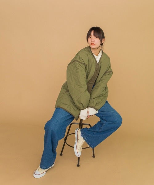 w closet（ダブルクローゼット）の「ひょうたんキルティングジャケット（ミリタリージャケット・レディース・ブラック/ライトカーキ/ベージュ系その他/アイボリー・FREE）」の22枚目の写真