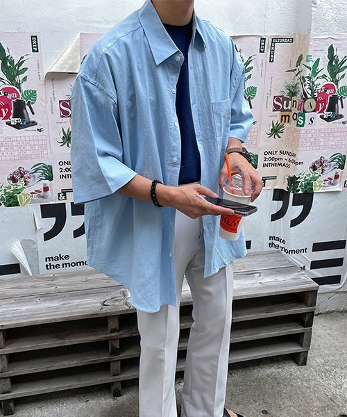 ASCLO（エジュクロ）の「ASCLO  Oxford Short Sleeve Shirt (4color)（シャツ/ブラウス・メンズ・ホワイト/スカイブルー/ブラック/ライトイエロー・FREE）」の4枚目の写真