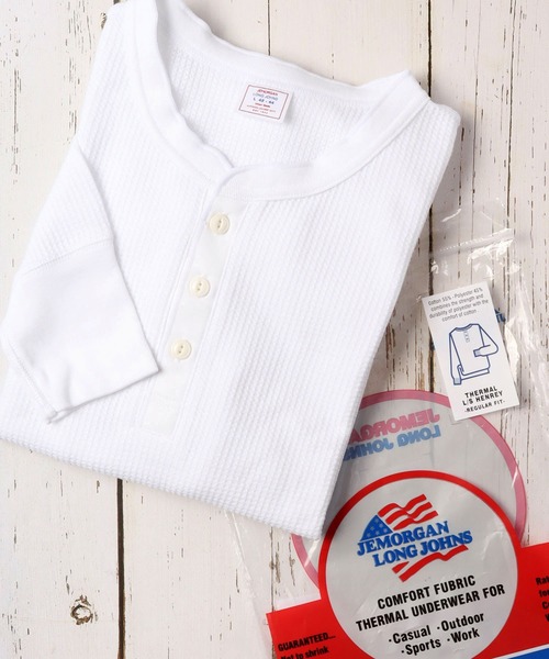 JEMORGAN(ジェーイーモーガン)の「JEMORGAN ワッフル/フライス 長袖 ヘンリーネック ロンT(パック入)(Tシャツ/カットソー・メンズ・ナチュラル/カーキ/ネイビー/ブラック/ホワイト/杢グレー/チャコール/ホワイト系/グレー系2/ブラック系/グレー系1・XL/M/S/L)」の1枚目の写真