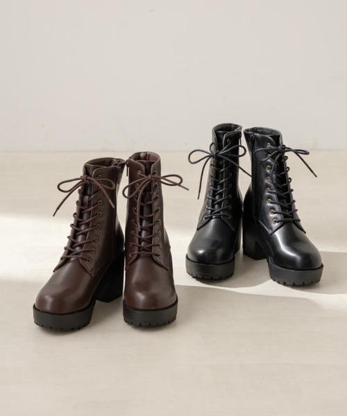 OLIVE des OLIVE（オリーブデオリーブ）の「タンク底レースアップブーツ（ブーツ・レディース・ブラック/ダークブラウン・SMALL/MEDIUM/LARGE）」の3枚目の写真