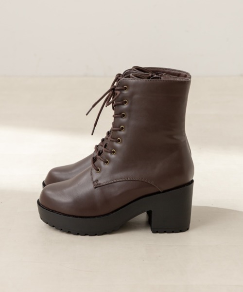 OLIVE des OLIVE（オリーブデオリーブ）の「タンク底レースアップブーツ（ブーツ・レディース・ブラック/ダークブラウン・SMALL/MEDIUM/LARGE）」の14枚目の写真