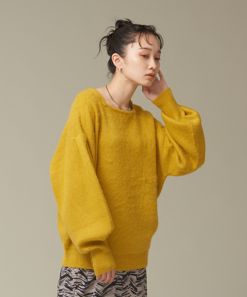 NOMINE（ノミネ）の「モヘアライクスクエアニット（ニット/セーター・レディース・イエロー/グリーン/キャメル/ダークネイビー・フリー）」の4枚目の写真