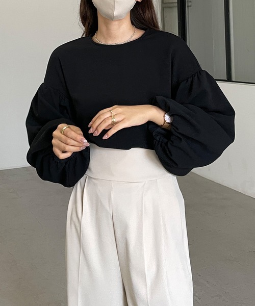 Louere（ルエレ）の「バルーン袖エンボス加工トップス（Tシャツ/カットソー・レディース・ベージュ/ブラック/ホワイト・LARGE/MEDIUM/SMALL）」の10枚目の写真