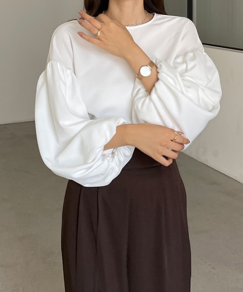 Louere（ルエレ）の「バルーン袖エンボス加工トップス（Tシャツ/カットソー・レディース・ベージュ/ブラック/ホワイト・LARGE/MEDIUM/SMALL）」の13枚目の写真