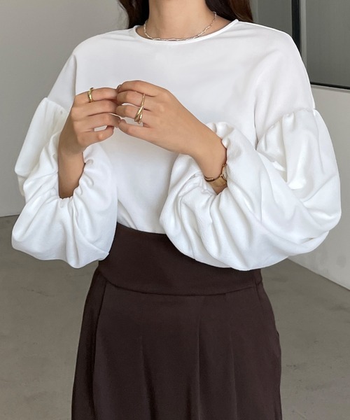 Louere（ルエレ）の「バルーン袖エンボス加工トップス（Tシャツ/カットソー・レディース・ベージュ/ブラック/ホワイト・LARGE/MEDIUM/SMALL）」の14枚目の写真