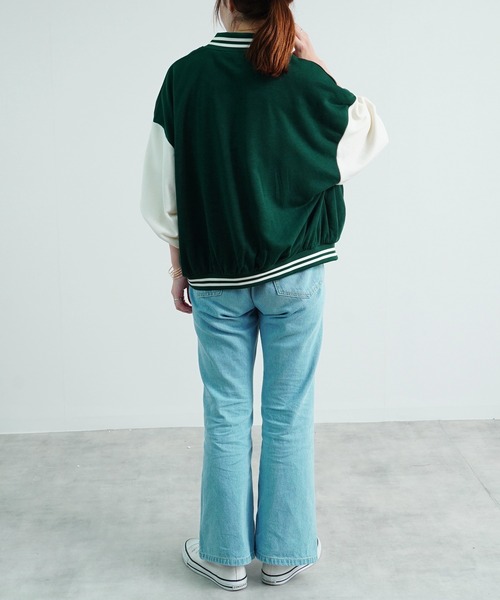 Fizz(フィズ)の「【Fizz/フィズ】 スウェット素材配色スタジャン(スタジャン・レディース・ネイビー/ベージュ/ブラック/グリーン・M)」の6枚目の写真