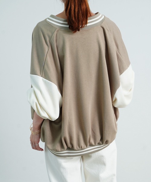 Fizz(フィズ)の「【Fizz/フィズ】 スウェット素材配色スタジャン(スタジャン・レディース・ネイビー/ベージュ/ブラック/グリーン・M)」の10枚目の写真