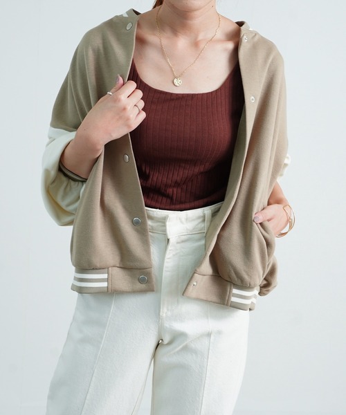 Fizz(フィズ)の「【Fizz/フィズ】 スウェット素材配色スタジャン(スタジャン・レディース・ネイビー/ベージュ/ブラック/グリーン・M)」の11枚目の写真