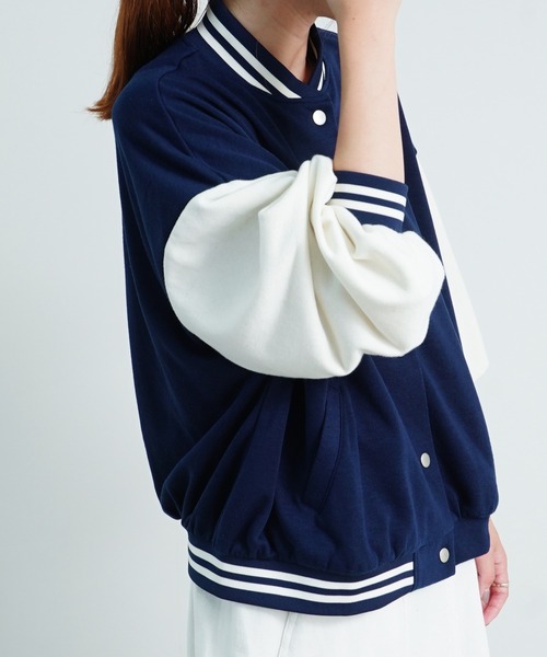 Fizz(フィズ)の「【Fizz/フィズ】 スウェット素材配色スタジャン(スタジャン・レディース・ネイビー/ベージュ/ブラック/グリーン・M)」の15枚目の写真