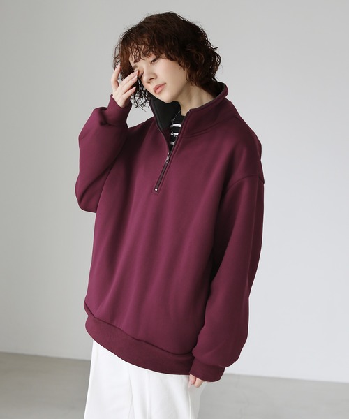 ETELIO（エテリオ）の「ビッグシルエット 配色ハーフジップスウェット（スウェット・メンズ・ベージュ/ダークグリーン/ワイン/ブラック・S/M/L）」の4枚目の写真