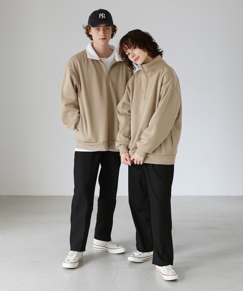 ETELIO（エテリオ）の「ビッグシルエット 配色ハーフジップスウェット（スウェット・メンズ・ベージュ/ダークグリーン/ワイン/ブラック・S/M/L）」の19枚目の写真