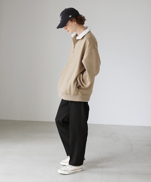 ETELIO（エテリオ）の「ビッグシルエット 配色ハーフジップスウェット（スウェット・メンズ・ベージュ/ダークグリーン/ワイン/ブラック・S/M/L）」の13枚目の写真