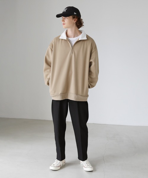 ETELIO（エテリオ）の「ビッグシルエット 配色ハーフジップスウェット（スウェット・メンズ・ベージュ/ダークグリーン/ワイン/ブラック・S/M/L）」の12枚目の写真