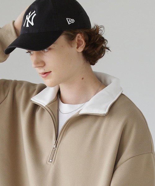 ETELIO（エテリオ）の「ビッグシルエット 配色ハーフジップスウェット（スウェット・メンズ・ベージュ/ダークグリーン/ワイン/ブラック・S/M/L）」の11枚目の写真